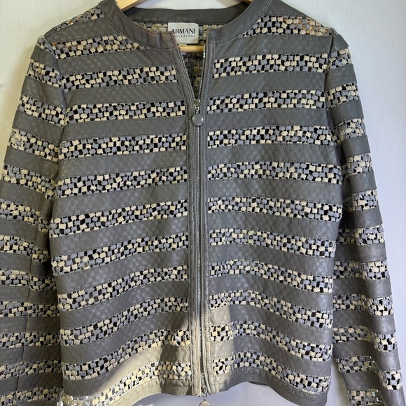 Armani Collezioni Women's Gray and Cream Striped Jacket - Picture 1 of 9